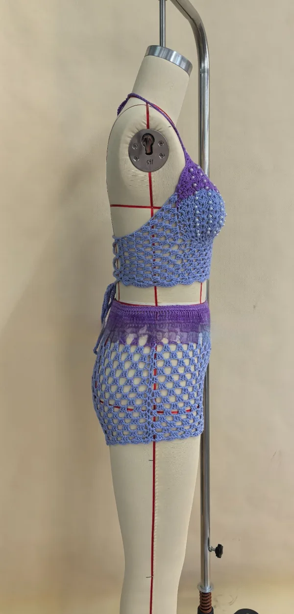 Crochet Lace-Up Bikini Set in Light Purple