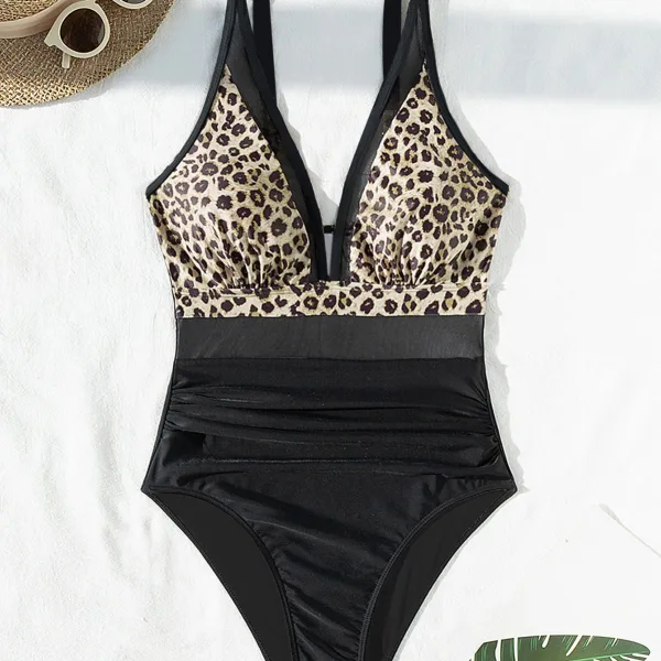 Leopard Print Backless One-Piece Swimsuit