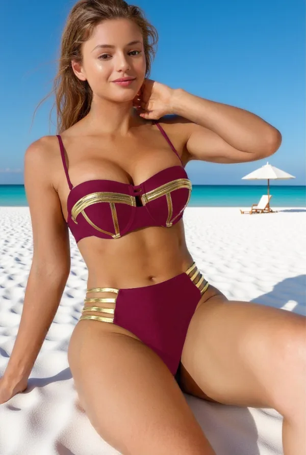 Aurelia Gold-Accented Two-Piece Bikini Set