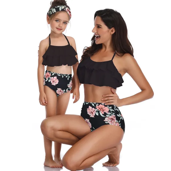 Boho Floral Ruffle High-Waist Bikini Set