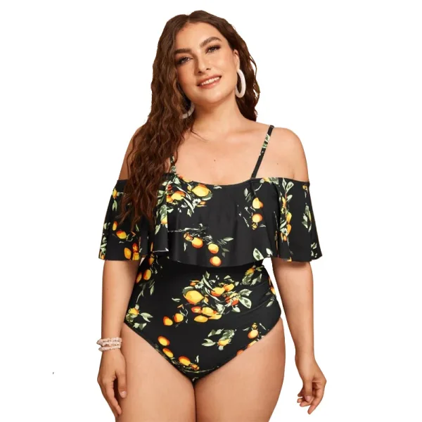 Off-Shoulder Ruffle One-Piece Swimsuit in Yellow Lime