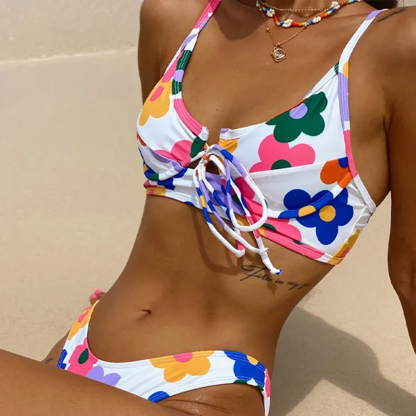 Floral Print Backless Bikini Set