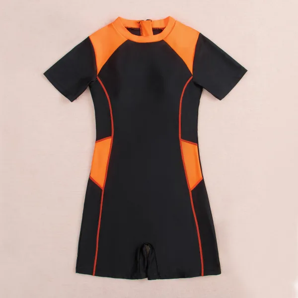 Short-Sleeve One-Piece Swimsuit in Vibrant Orange