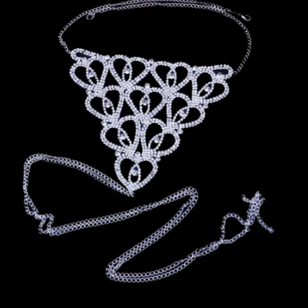 Rhinestone Heart Body Chain Bikini Set