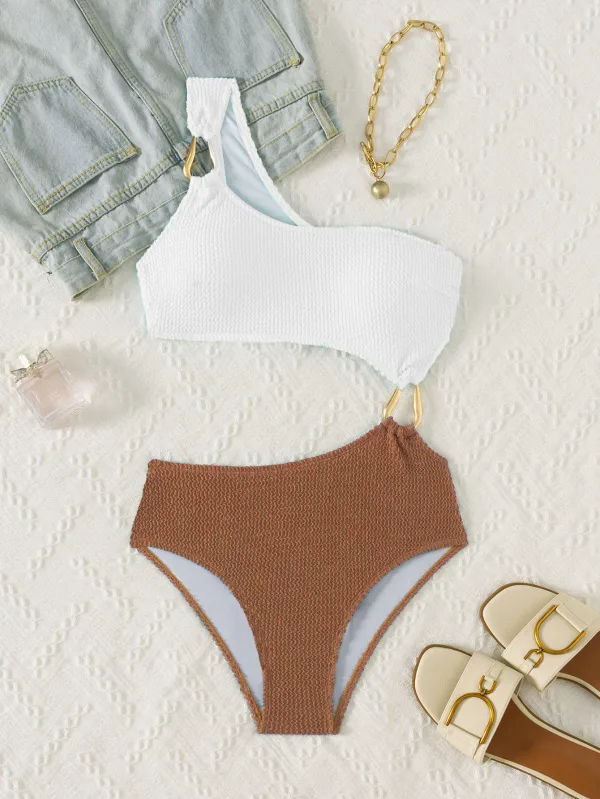 Color Contrast Patchwork One-Piece Swimsuit