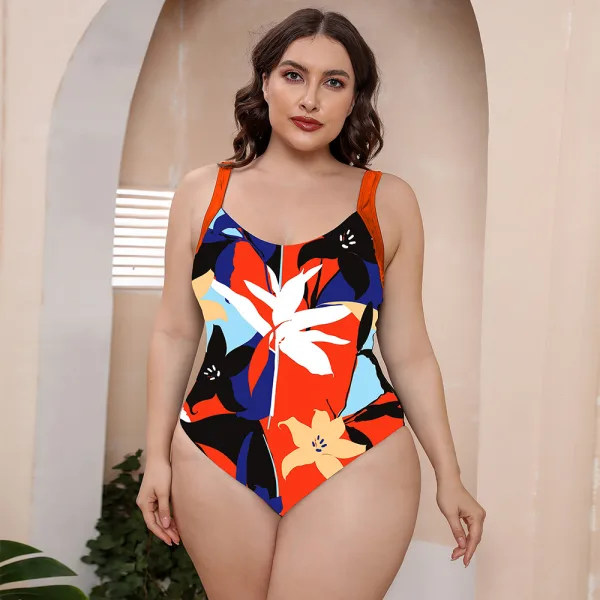 Floral Print One-Piece Swimsuit with Spaghetti Straps