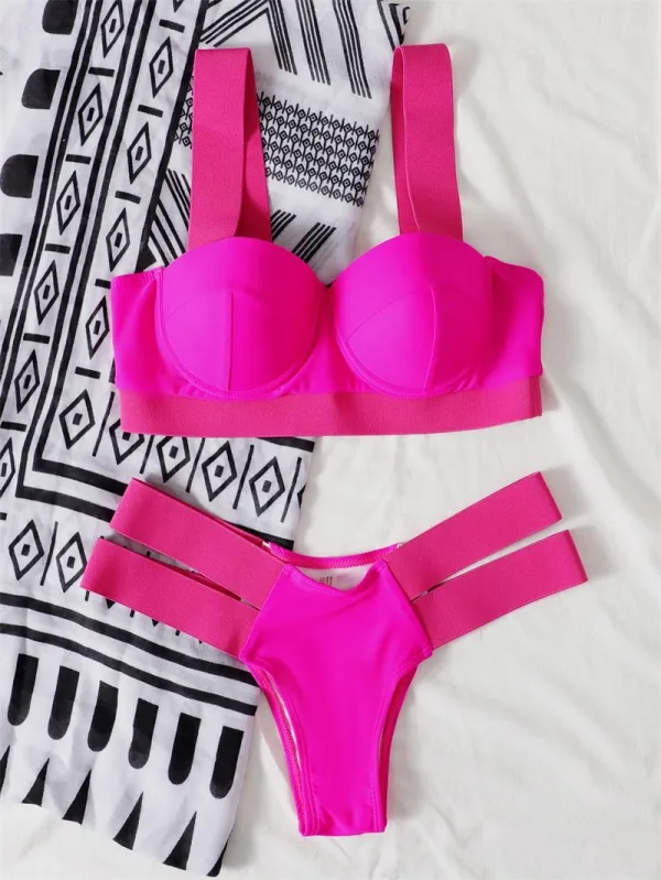 Contrast Trim Push-Up Bikini Set