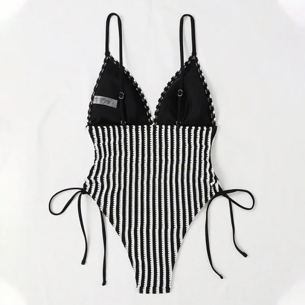Stripe Detail Lace-Up Backless One-Piece