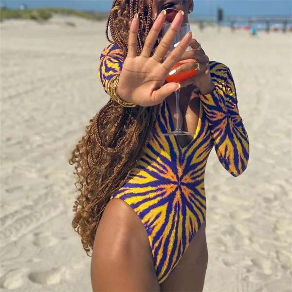Long-Sleeved One-Piece Swimsuit in Sunny Yellow