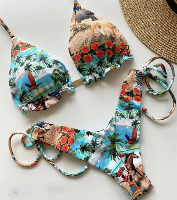 Retro Floral Bikini Set with Soft Padding