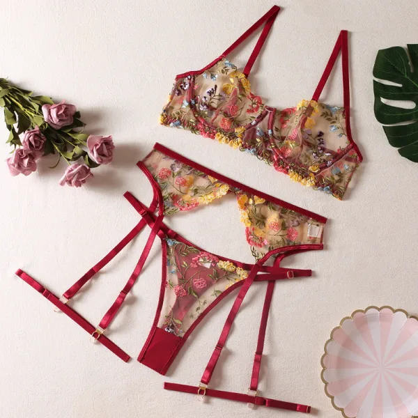 Floral Mesh Bikini Set with Delicate Leg Detail
