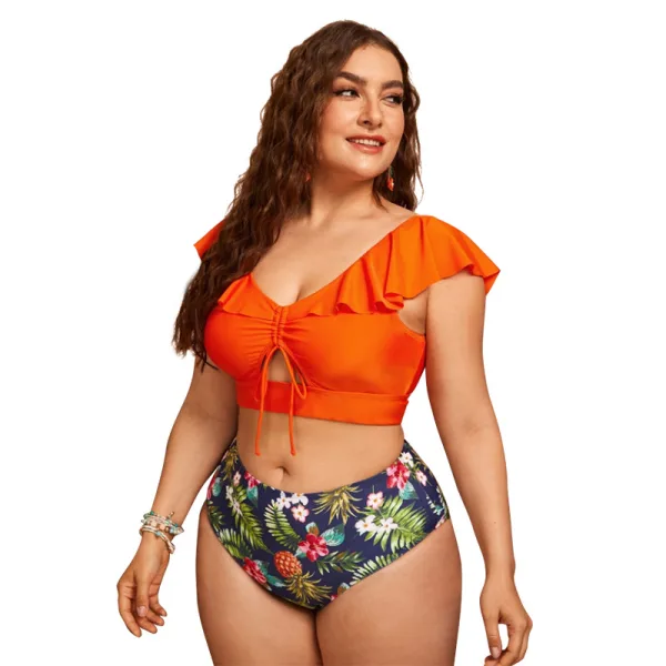 Floral High-Waisted Ruffled Bikini Set