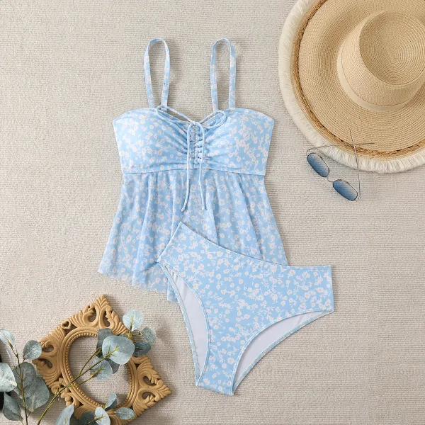 Floral Print Bikini Set with Shoulder Straps