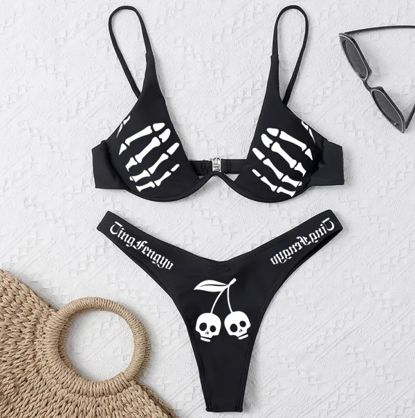 Underwire Gathered Bikini Set in Black