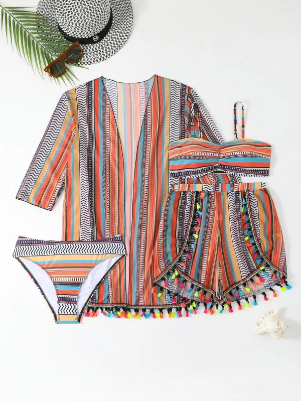 Tassel Detail Bikini and Cover-Up Set