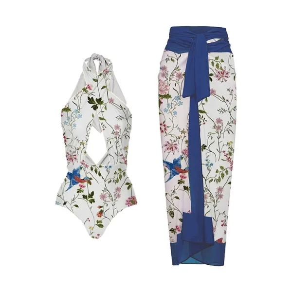 One-Piece Swimsuit with Coordinating Beach Skirt