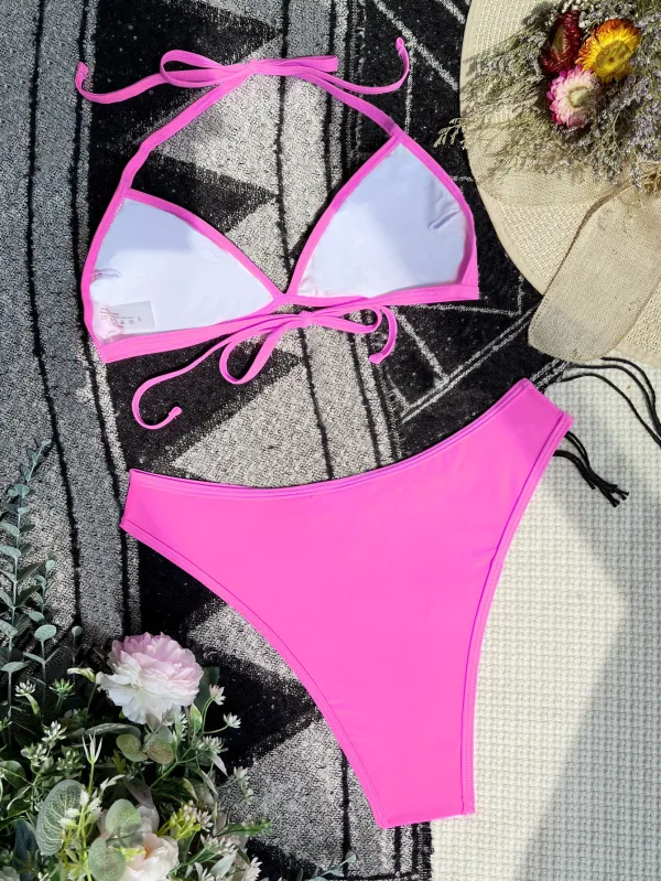 Rose Red Contrast Bikini Set