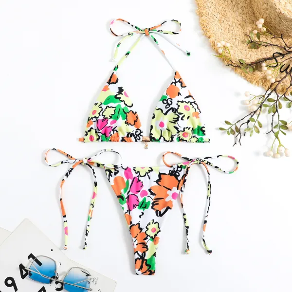 Tie-Dye Lace-Up Bikini Set