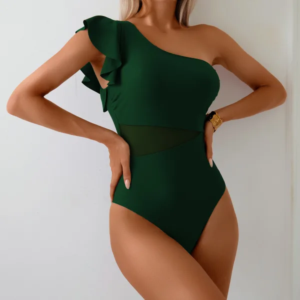 One-Shoulder Ruffle One-Piece Swimsuit