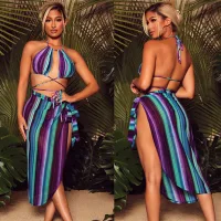 Blue Striped Three Piece Set