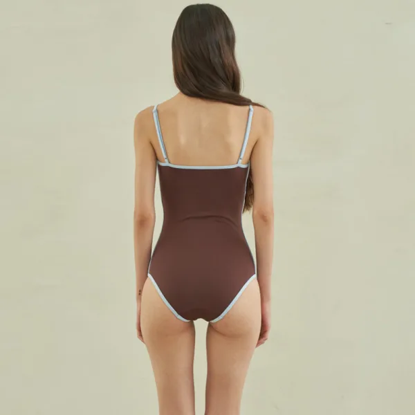 Triangle One-Piece Swimsuit in Warm Brown