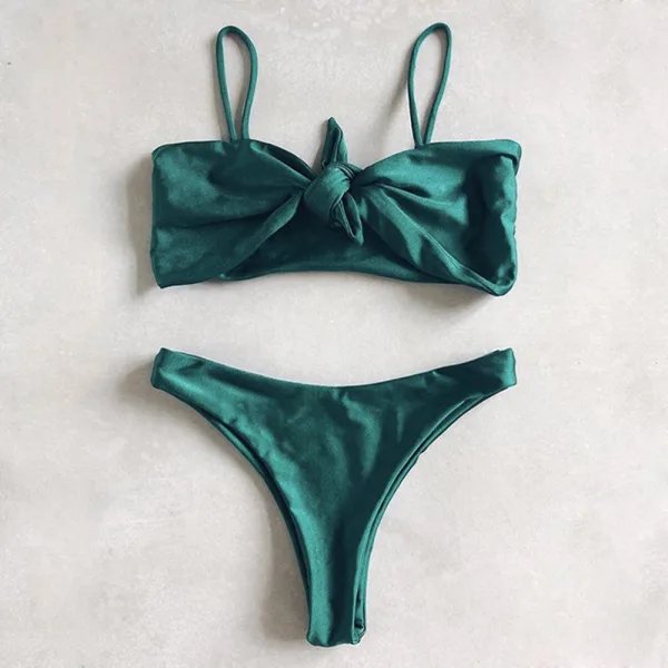 Strap and Bow High-Waist Bikini Set