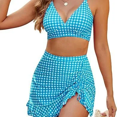 High-Waist Bikini Set with Skirted Bottom