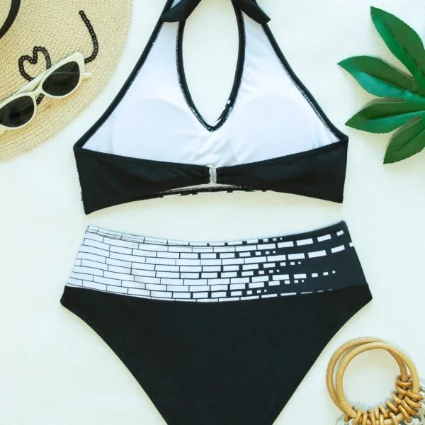 Contrast Layered Halter Bikini Set