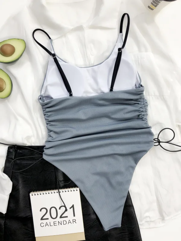 Integrated Drawstring One-Piece Swimsuit