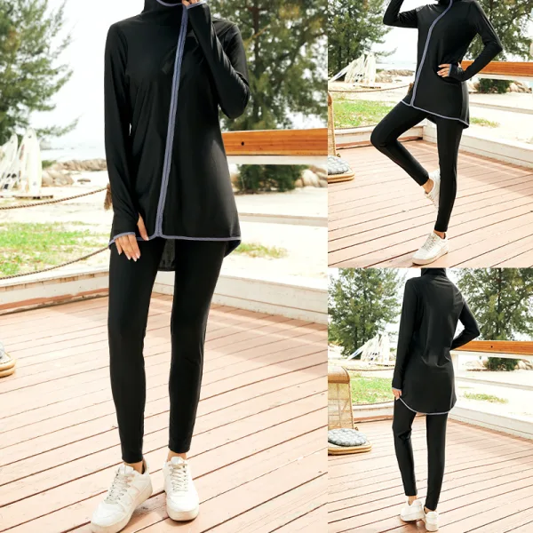 Long-Sleeve Hooded Two-Piece Swim Set