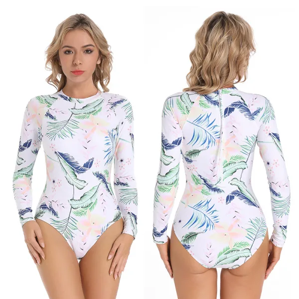 Long-Sleeve Back-Zip One-Piece Swimsuit