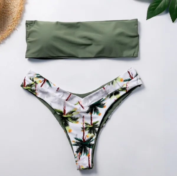 Palm Print Bow-Detail Bikini Set