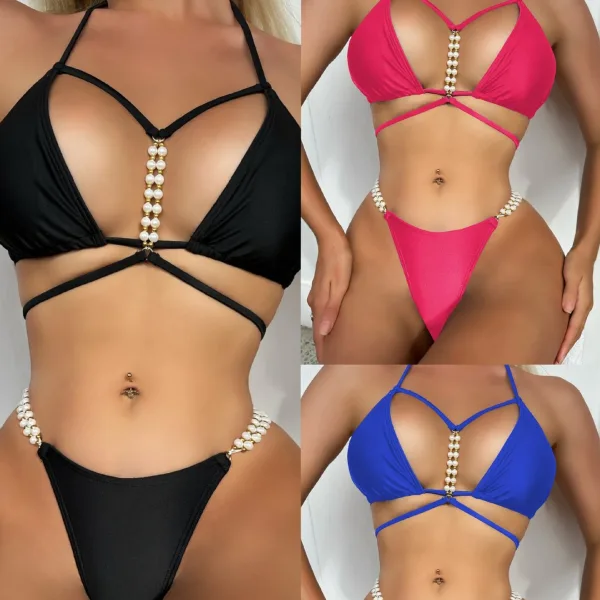 Solid Lace-Up T-Back Bikini