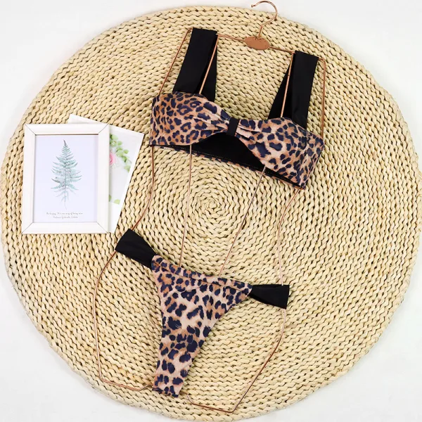 Leopard Print Tube Top Bikini Set