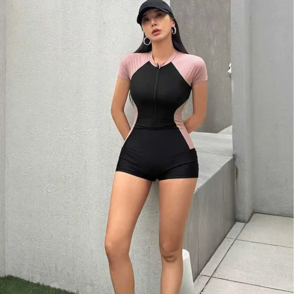 Color-Block Sporty One-Piece Swimsuit