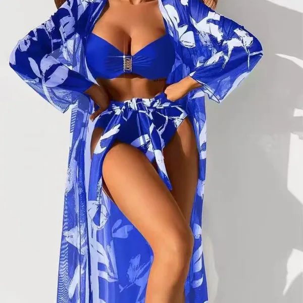 Three-Piece Bikini Set with Matching Beach Cover-Up
