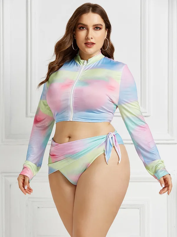 Floral Three-Piece Long-Sleeve Bikini Set