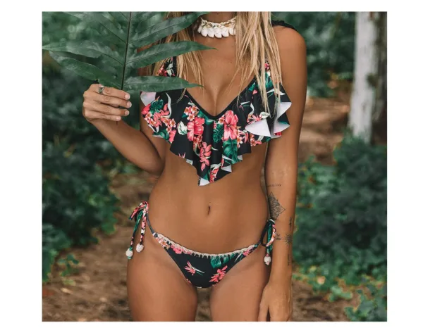 Bohemian Leaf Print Two-Piece Bikini