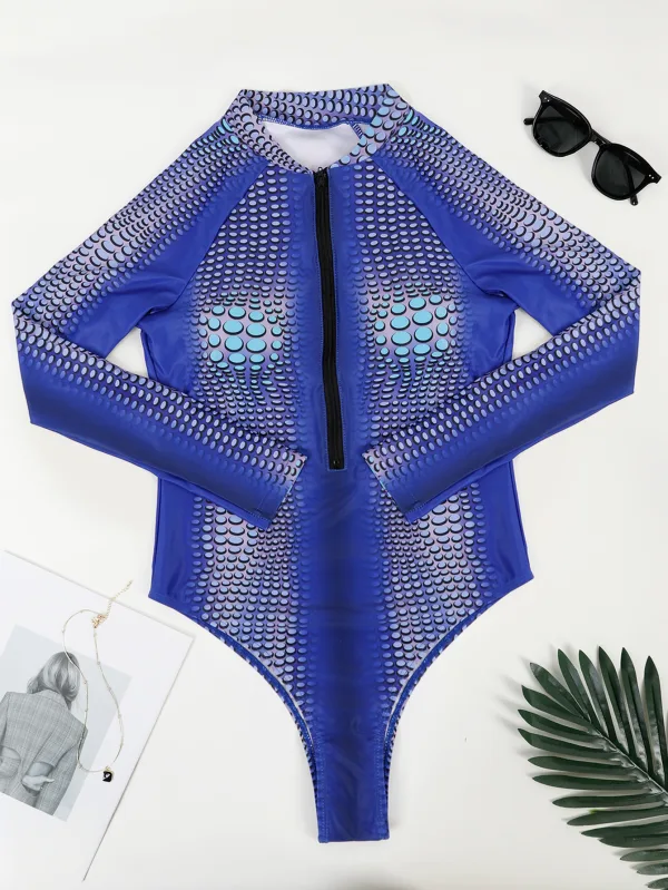Long Sleeve One-Piece Swimsuit in Coastal Blue