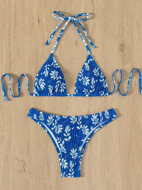 Azure Printed Triangle Bikini Set