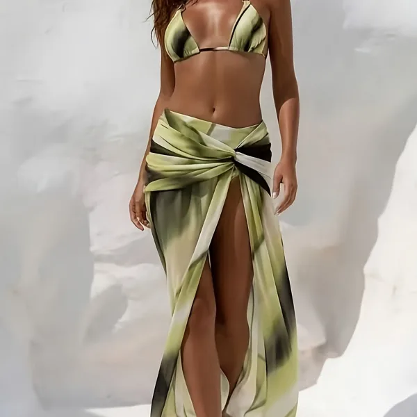 Verdant Printed Three-Piece Bikini Set