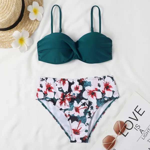 Gradient Floral High-Waisted Bikini Set