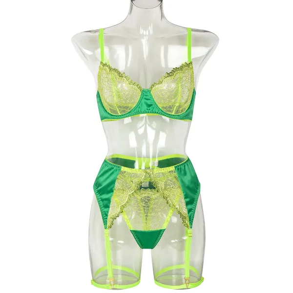 Floral Embroidered Three-Piece Bikini Set