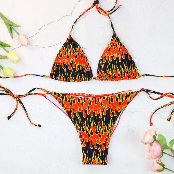 Flame Print Bandeau Bikini Set