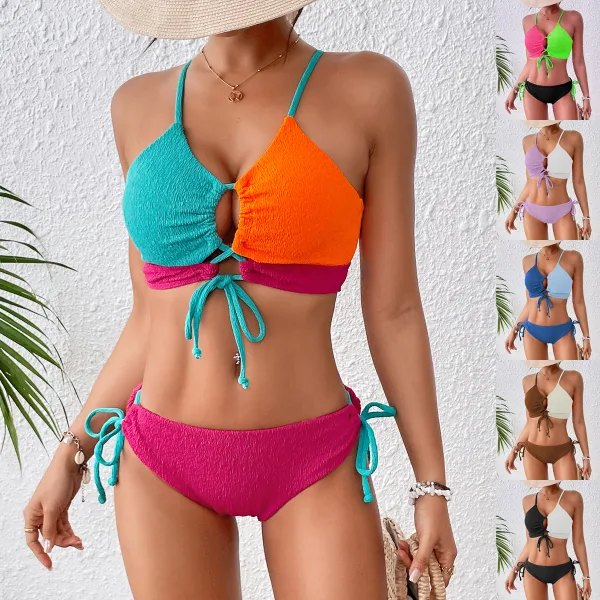 Contrast Cross-Back Bikini Set