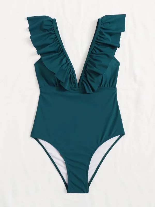 Pleated One-Piece Swimsuit with Soft Chest Pads