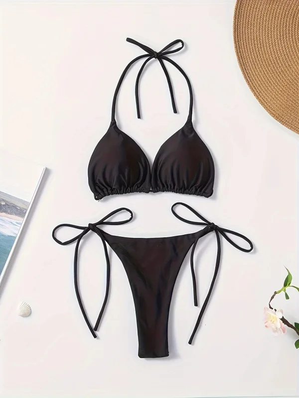 Lace-Up Bikini Set with Minimalist Silhouette