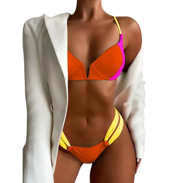Azure V-Neck Ribbon Halter Bikini Set