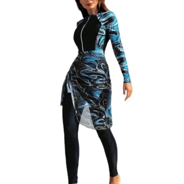 Coastal Printed One-Piece Swimsuit with Mesh Cover-Up