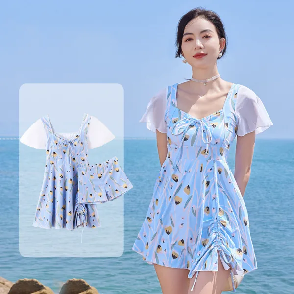 Floral Print One-Piece Swimsuit in Sea Salt Blue